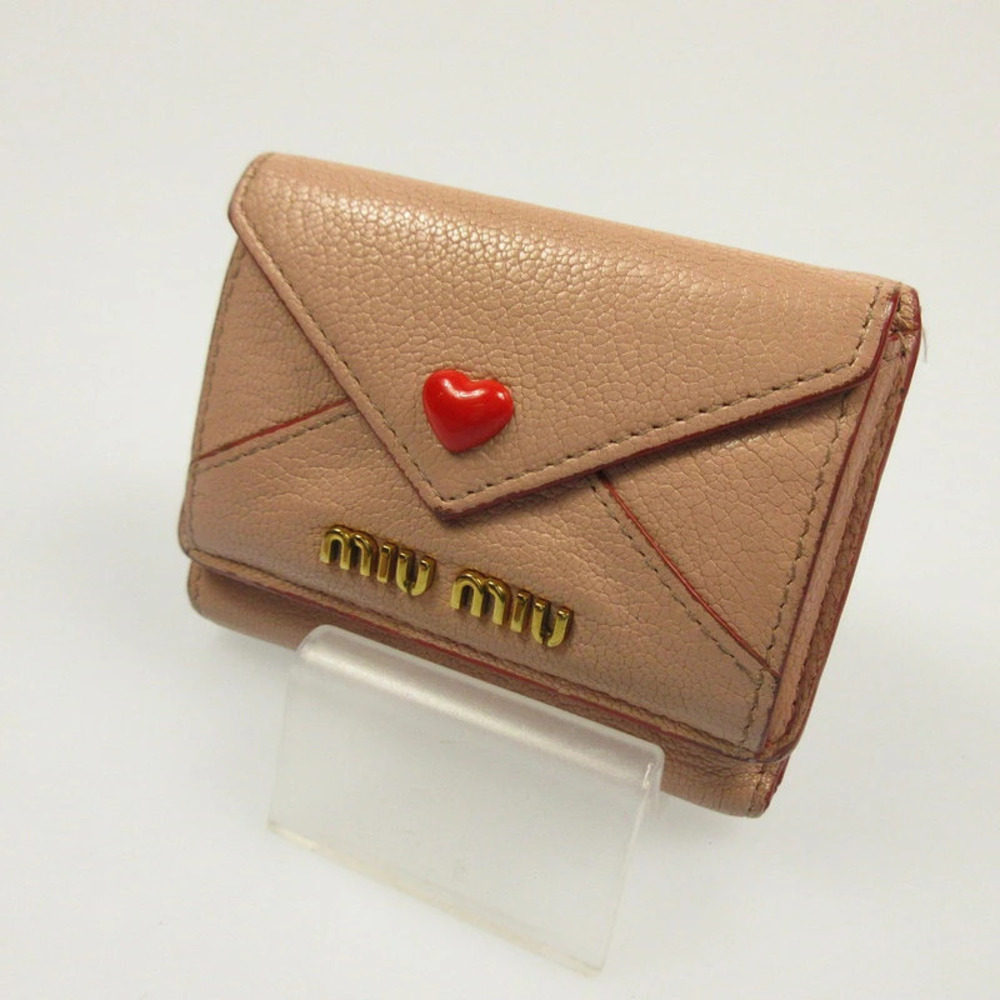 Miu Miu Madras Love Leather Trifold Wallet Tan